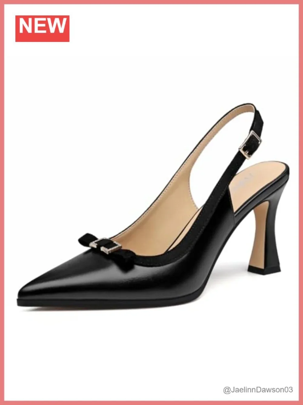 Slingback Heels for Women 3.35-Inch Stiletto Pointed Toe Faux Leather
